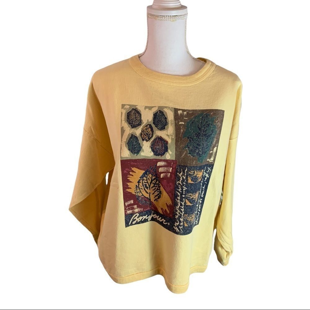 Vintage 90s Bonjour Fall Print Sweatshirt one size